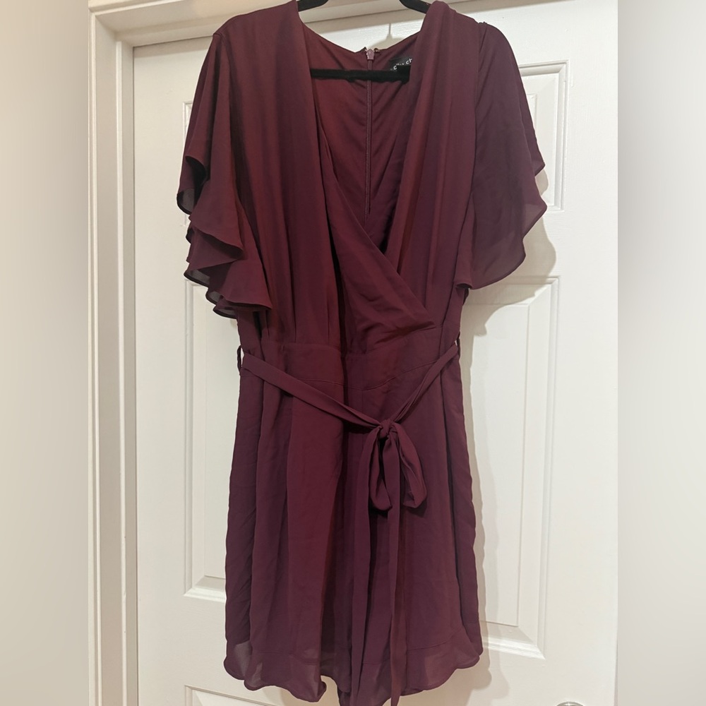 City Chic Plum Romper with Ruffle Sleeves